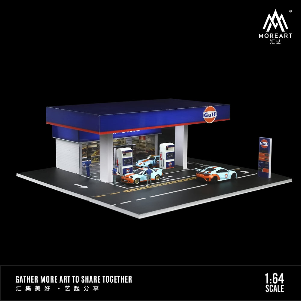 MoreArt 1:64 Gulf Petrol Gas Station Scene Model LED Diorama