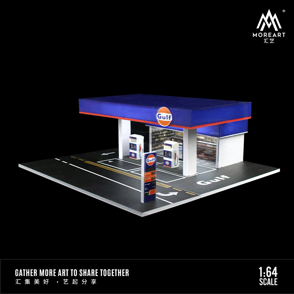 MoreArt 1:64 Gulf Petrol Gas Station Scene Model LED Diorama