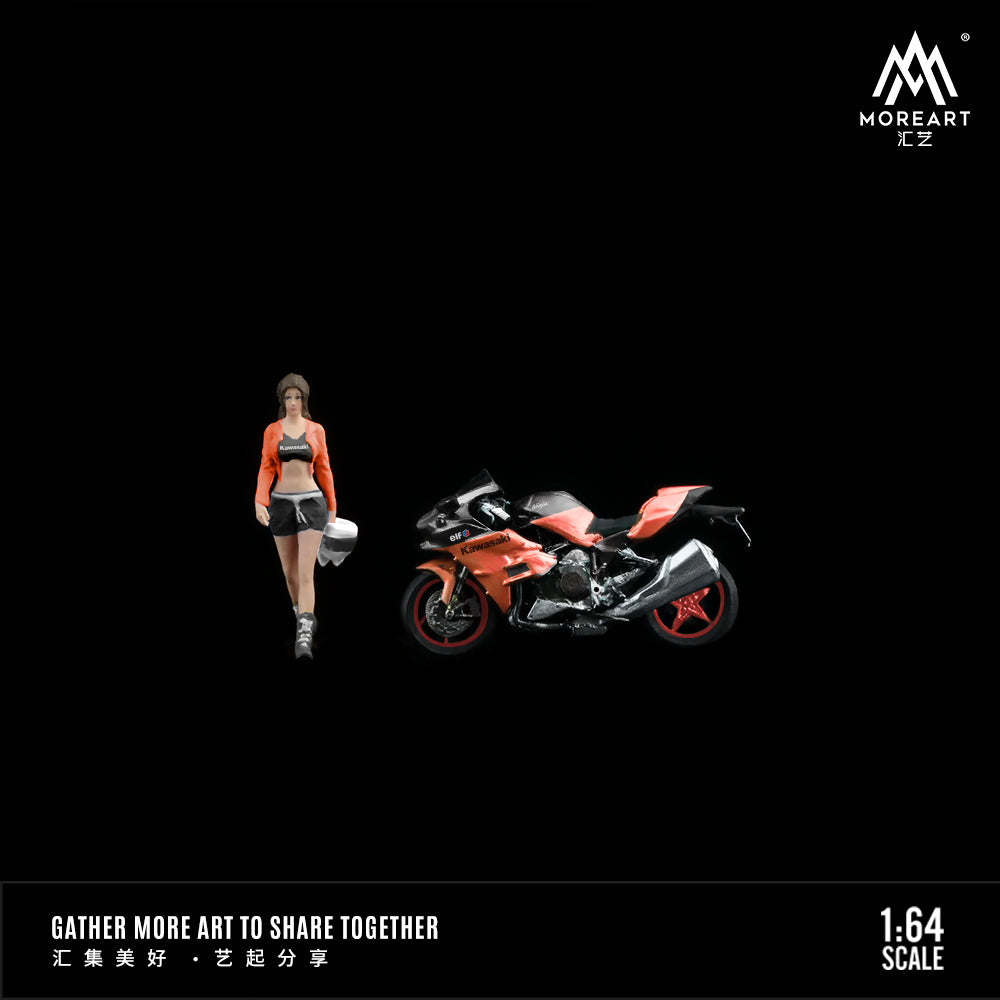 MoreArt 1:64 Kawasaki Classic Orange Motorcycle Doll Set (1 Motorcycle + 1 Figure)