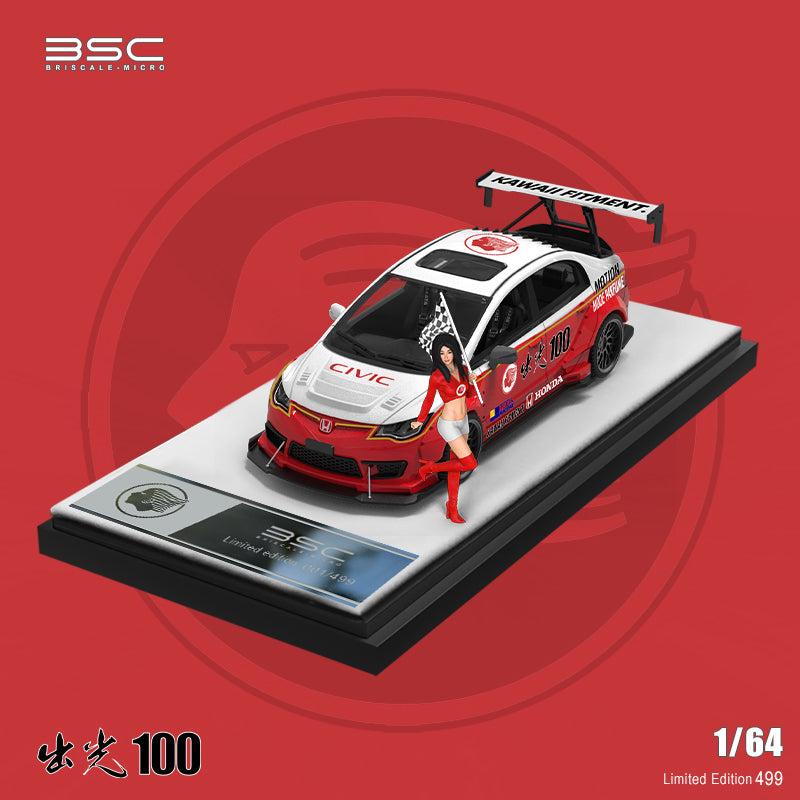 BSC 1:64 Honda CIVIC Type-R FD2 Idemitsu 100 Edition with Model Girl Figure