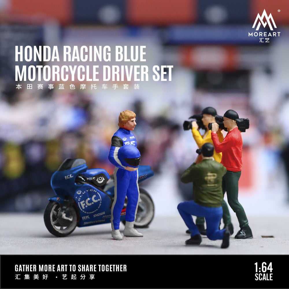 MoreArt 1:64 Honda Racing Blue Motorcycle Driver Doll Set (1 Motorcycle + 1 Figure)