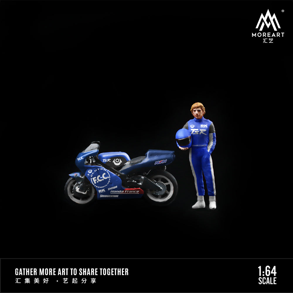 MoreArt 1:64 Honda Racing Blue Motorcycle Driver Doll Set (1 Motorcycle + 1 Figure)