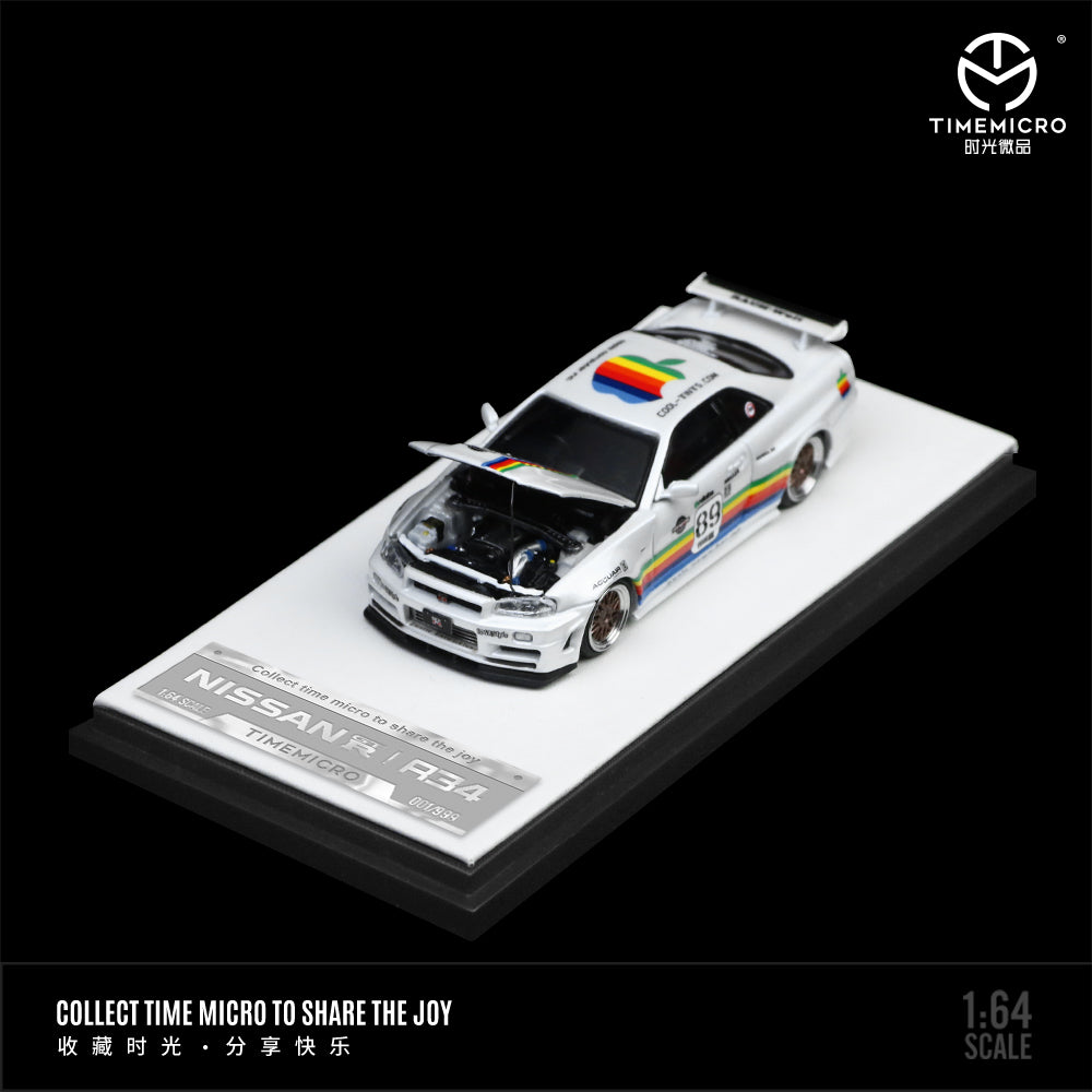 Time Micro 1:64 Nissan Skyline GT-R34 White Apple Edition Openable Engine Hood