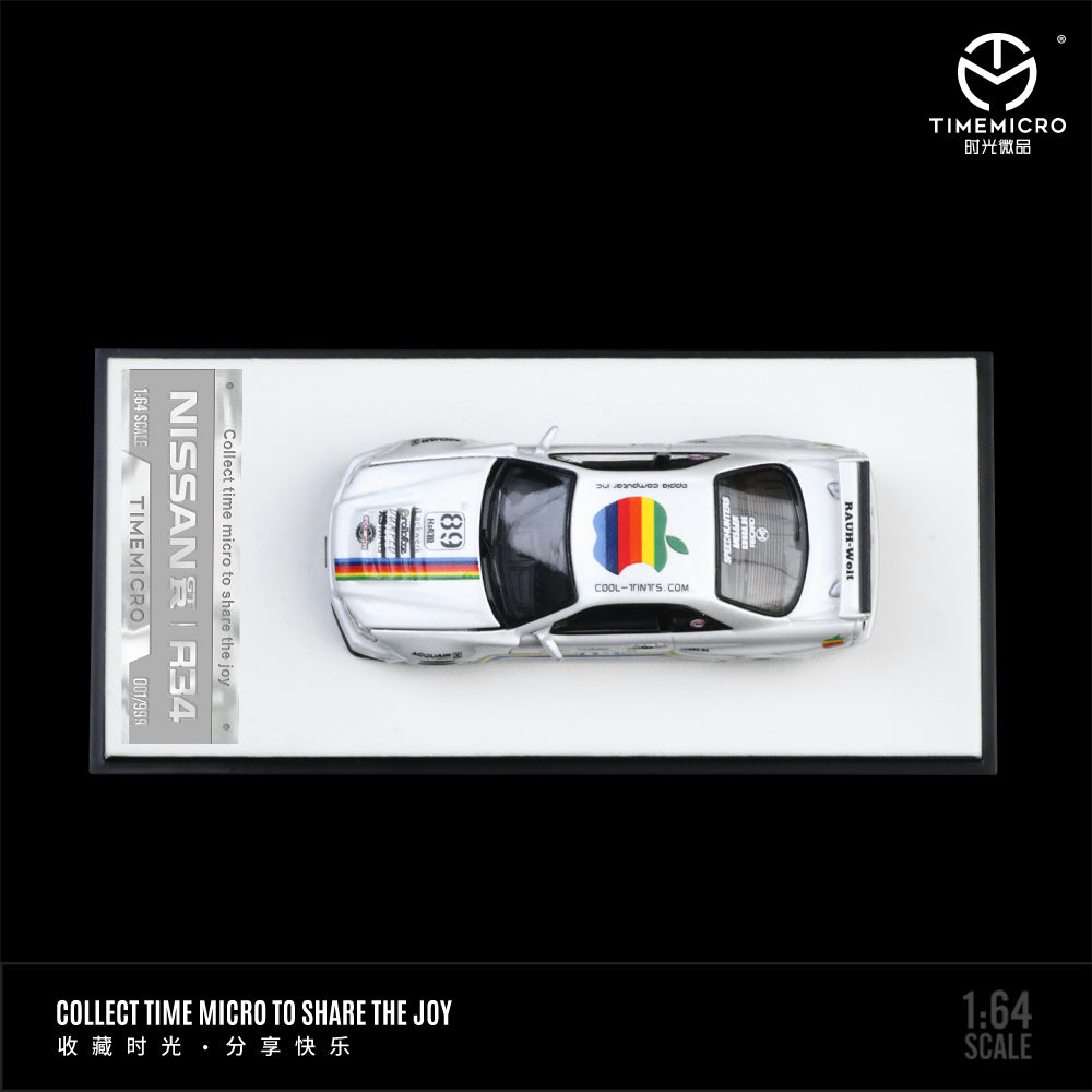 Time Micro 1:64 Nissan Skyline GT-R34 White Apple Edition Openable Engine Hood
