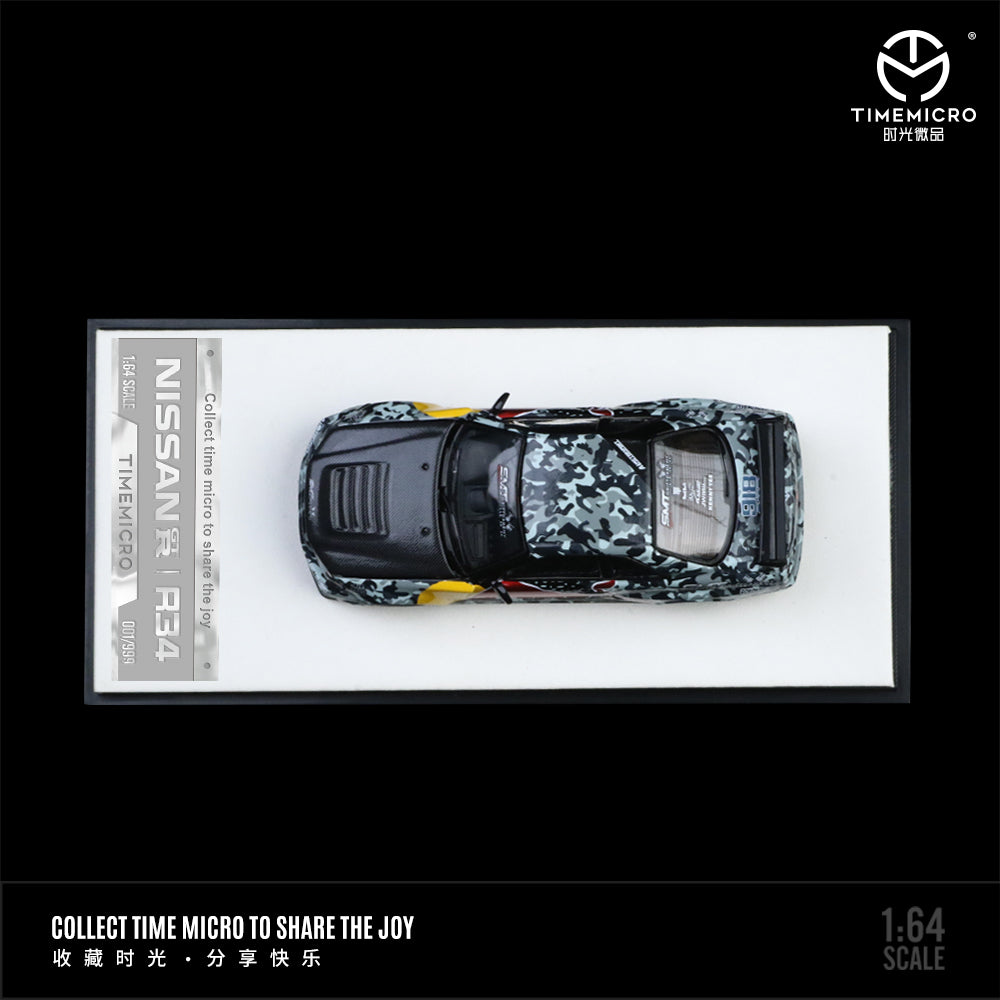 Time Micro 1:64 Nissan Skyline GT-R34 Red Bull Camouflage Edition Openable Engine Hood