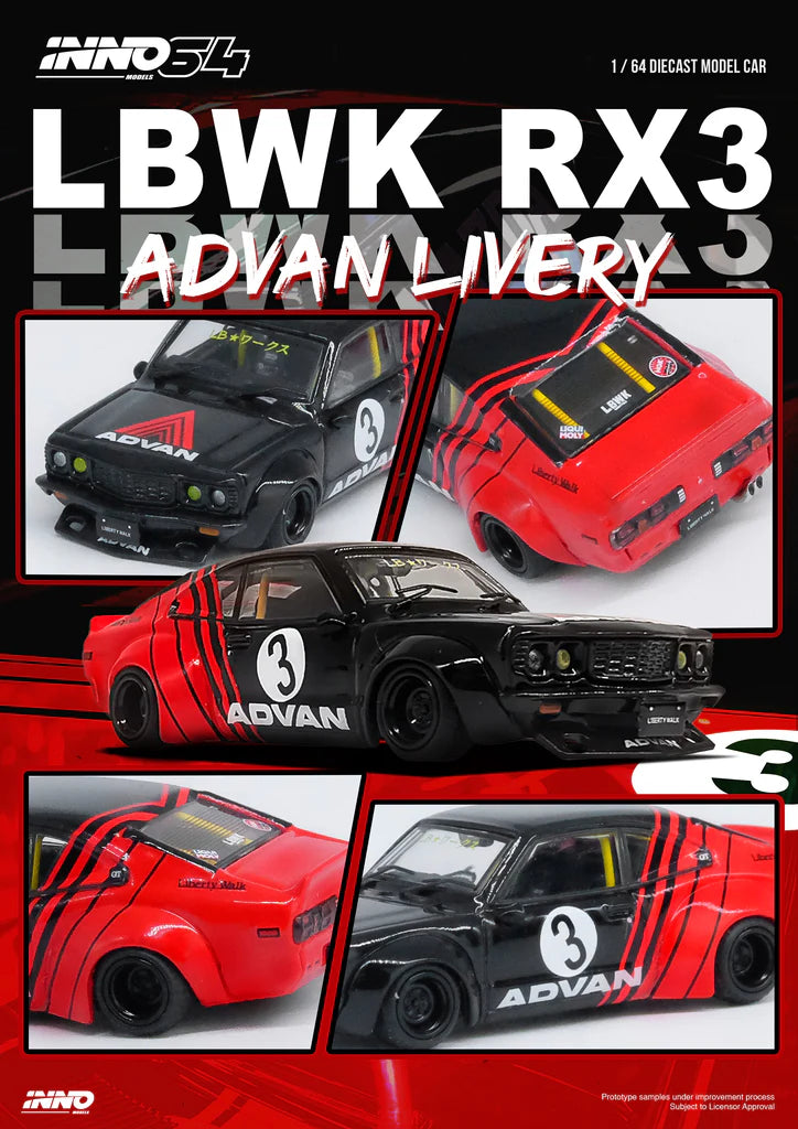 INNO64 1:64 LBWK Mazda RX3 Savanna ADVAN Livery (IN64-LBWKRX3-02)