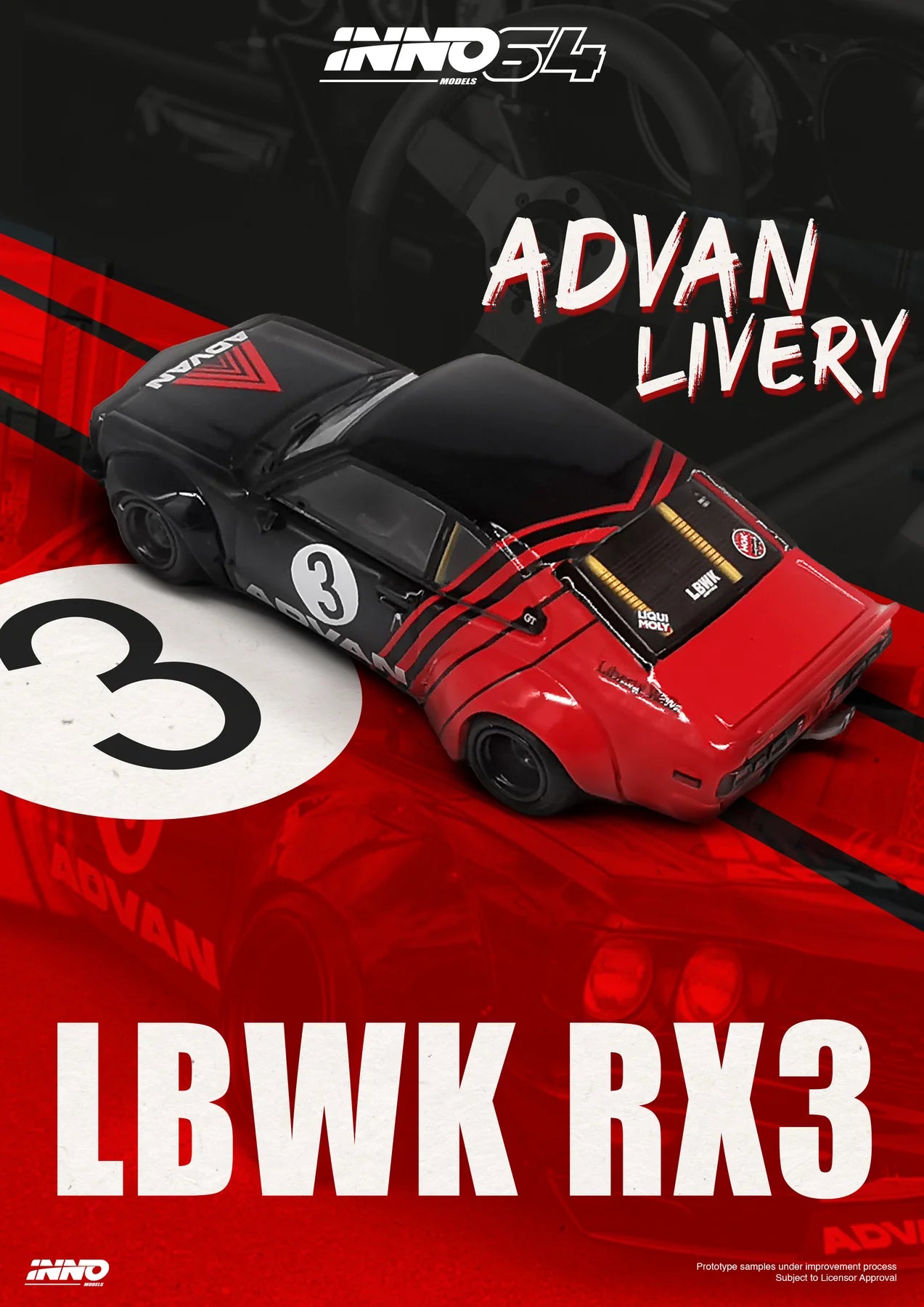 INNO64 1:64 LBWK Mazda RX3 Savanna ADVAN Livery (IN64-LBWKRX3-02)