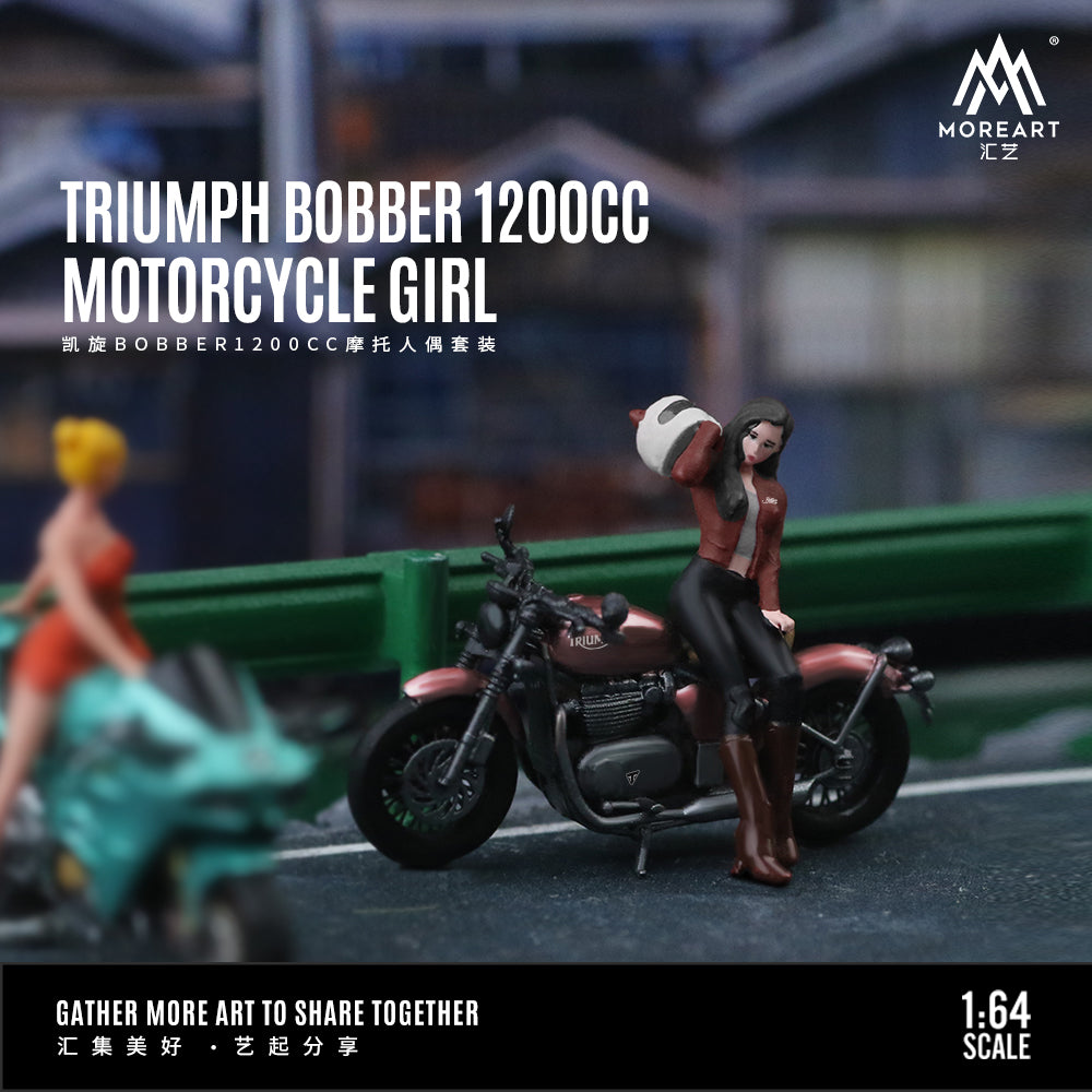 MoreArt 1:64 Triumph Bobber 1200CC Motorcycle with Girl Set (1 Resin Motorcycle + 1 Model Girl Figure)