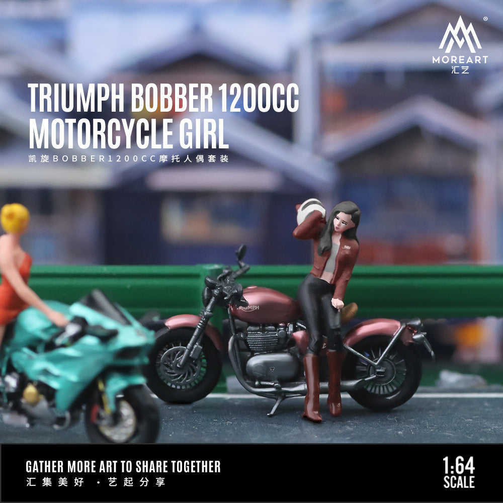 MoreArt 1:64 Triumph Bobber 1200CC Motorcycle with Girl Set (1 Resin Motorcycle + 1 Model Girl Figure)