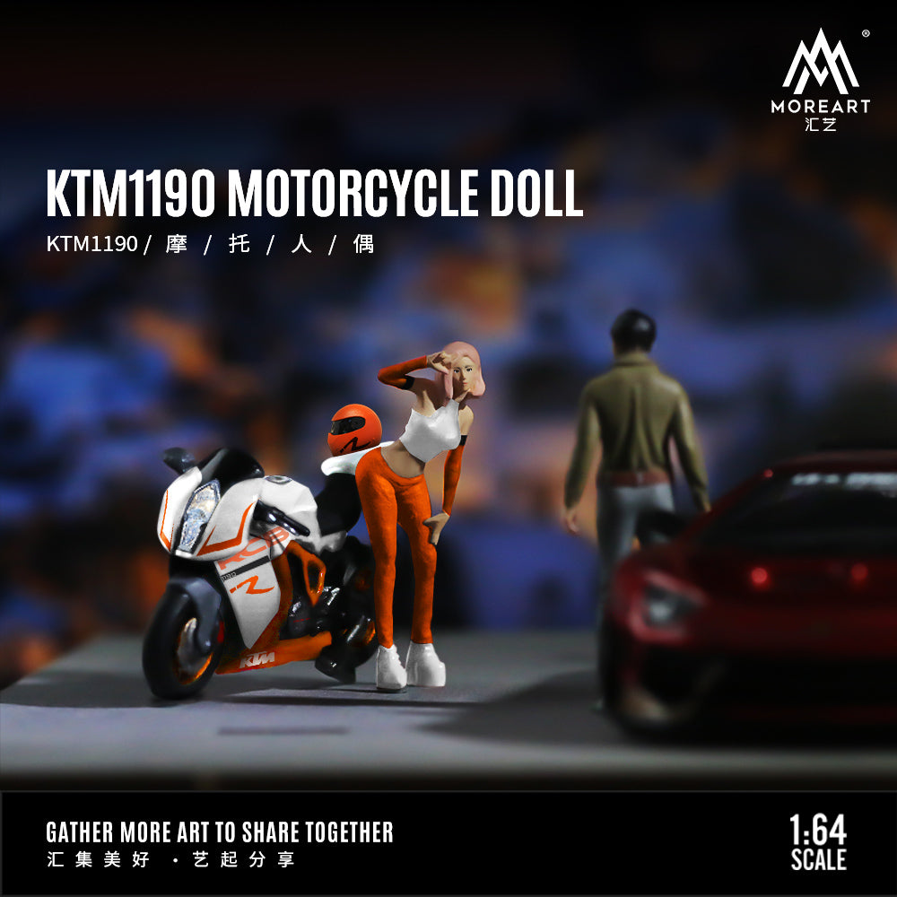 MoreArt 1:64 KTM 1190 Adventure White and Orange Motorcycle Doll Figure Set (1 Motorcycle + 1 Figure)