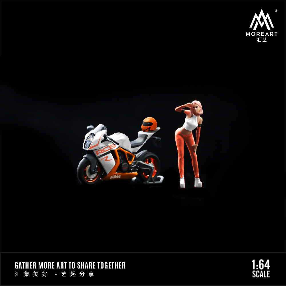 MoreArt 1:64 KTM 1190 Adventure White and Orange Motorcycle Doll Figure Set (1 Motorcycle + 1 Figure)