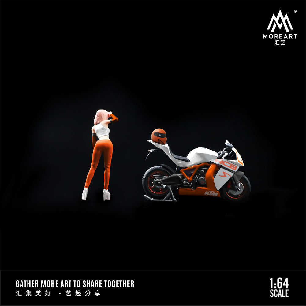 MoreArt 1:64 KTM 1190 Adventure White and Orange Motorcycle Doll Figure Set (1 Motorcycle + 1 Figure)