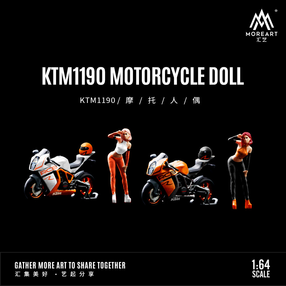MoreArt 1:64 KTM 1190 Adventure Orange and Black Motorcycle Doll Figure Set (1 Motorcycle + 1 Figure)