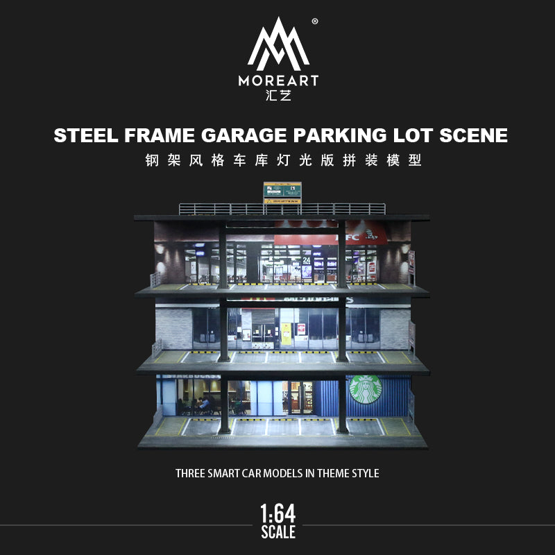 MoreArt 1:64 Steel Frame 4 Levels Garage Parking Lot LED Light Scene Diorama Model