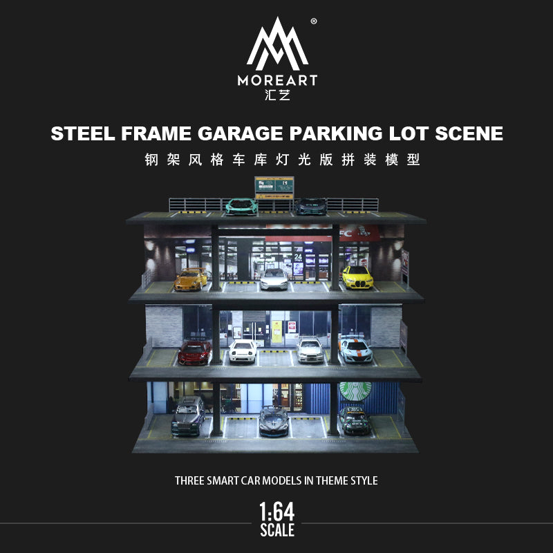 MoreArt 1:64 Steel Frame 4 Levels Garage Parking Lot LED Light Scene Diorama Model