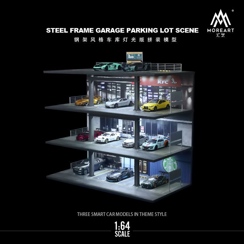 MoreArt 1:64 Steel Frame 4 Levels Garage Parking Lot LED Light Scene Diorama Model