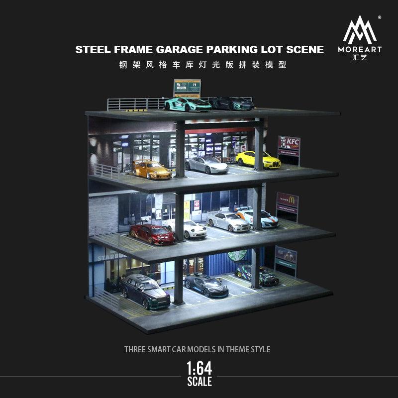 MoreArt 1:64 Steel Frame 4 Levels Garage Parking Lot LED Light Scene Diorama Model