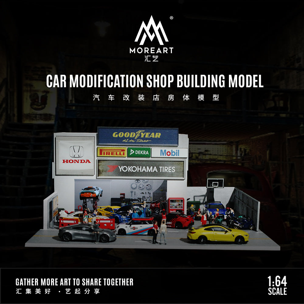 MoreArt 1:64 Car Modification Shop Building Model LED Light Diorama