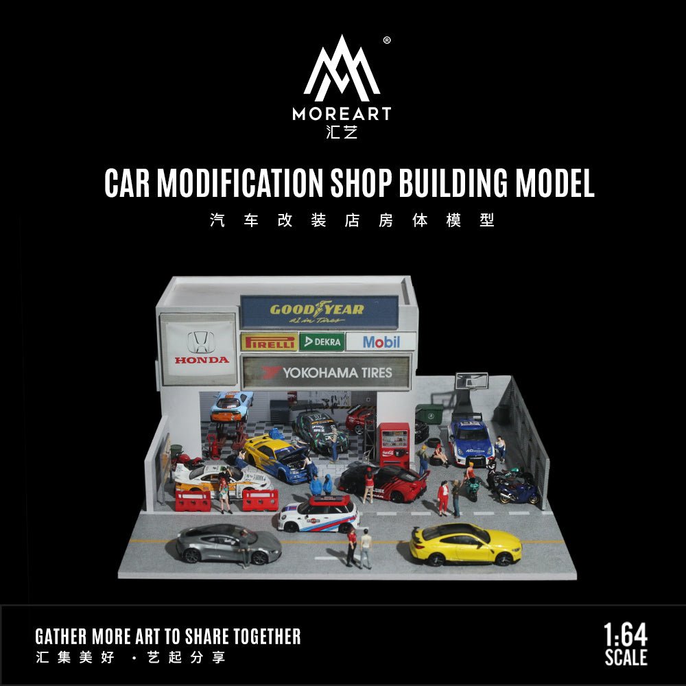 MoreArt 1:64 Car Modification Shop Building Model LED Light Diorama