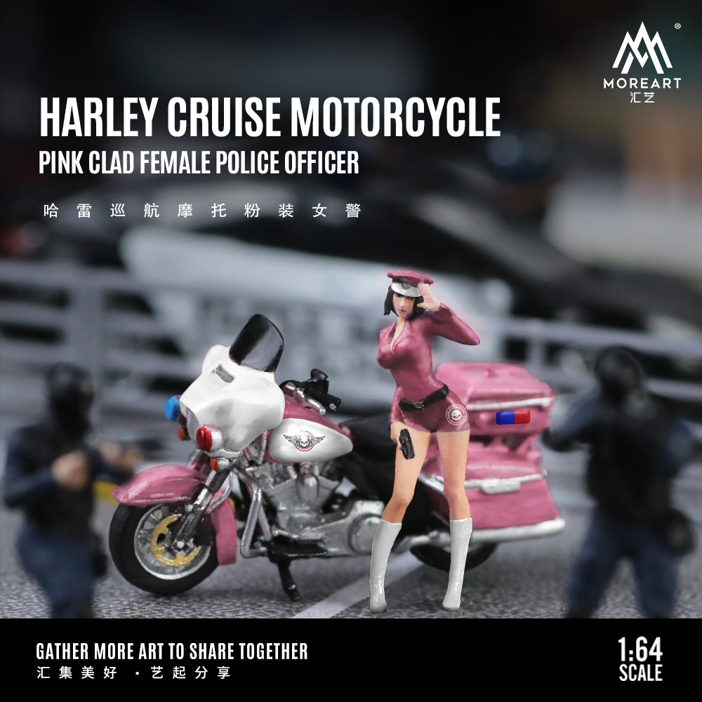 MoreArt 1:64 Harley-Davidson Cruiser Motorcycle Pink Female Police Officer Set (1 Motorcycle + 1 Figure)