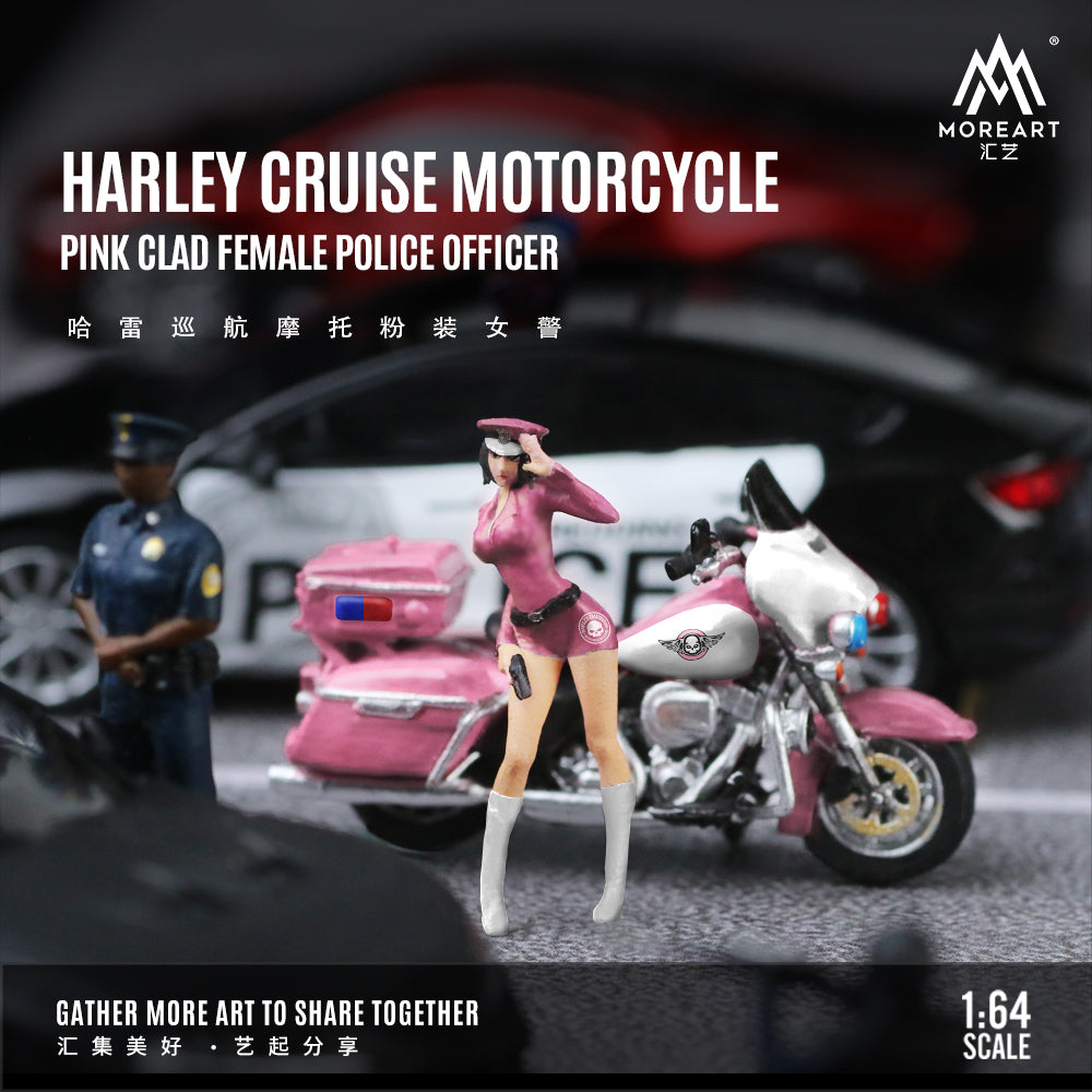 MoreArt 1:64 Harley-Davidson Cruiser Motorcycle Pink Female Police Officer Set (1 Motorcycle + 1 Figure)
