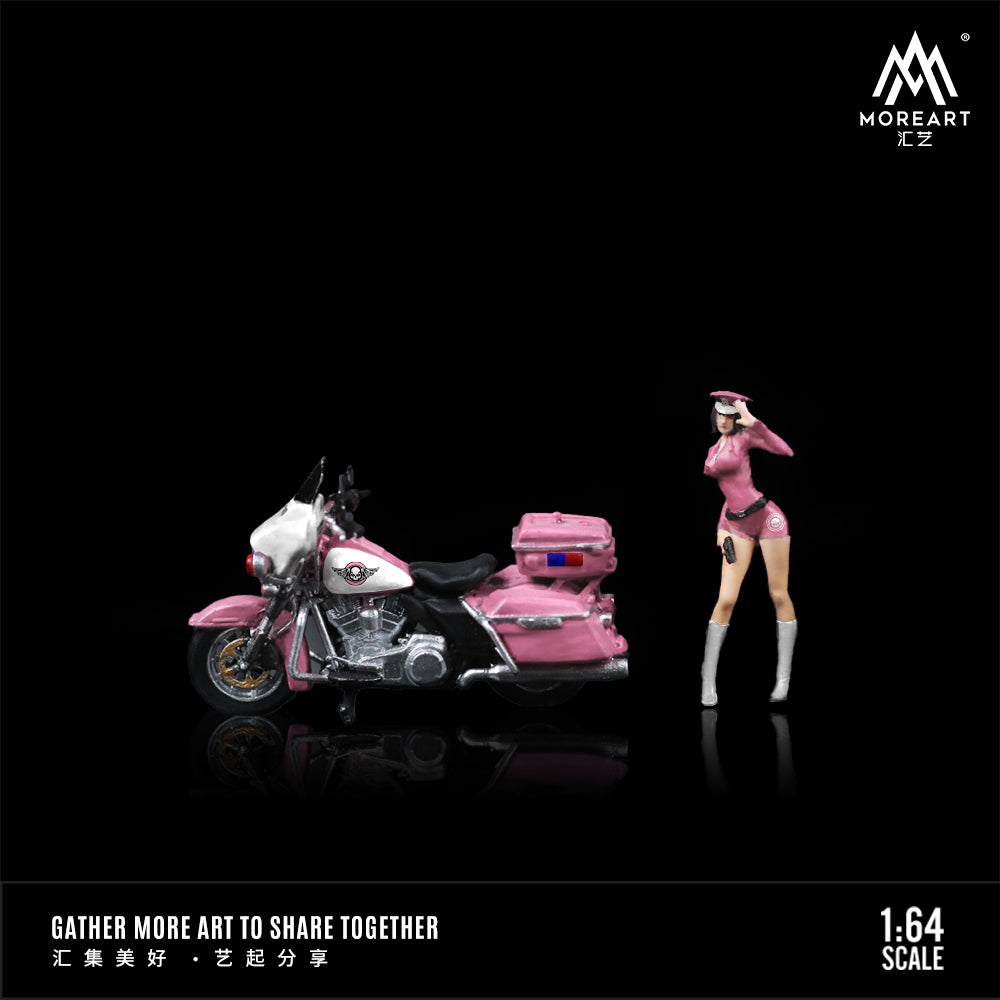 MoreArt 1:64 Harley-Davidson Cruiser Motorcycle Pink Female Police Officer Set (1 Motorcycle + 1 Figure)