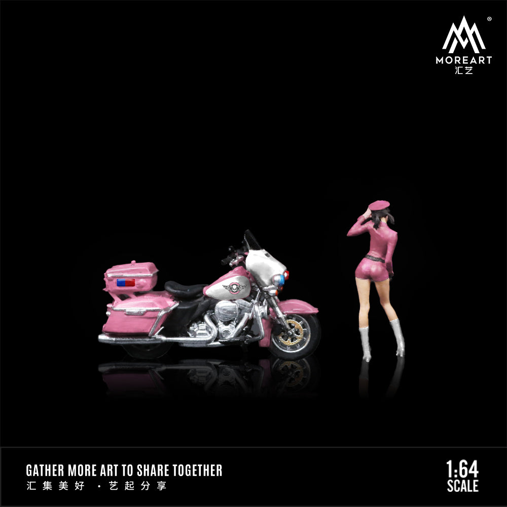 MoreArt 1:64 Harley-Davidson Cruiser Motorcycle Pink Female Police Officer Set (1 Motorcycle + 1 Figure)