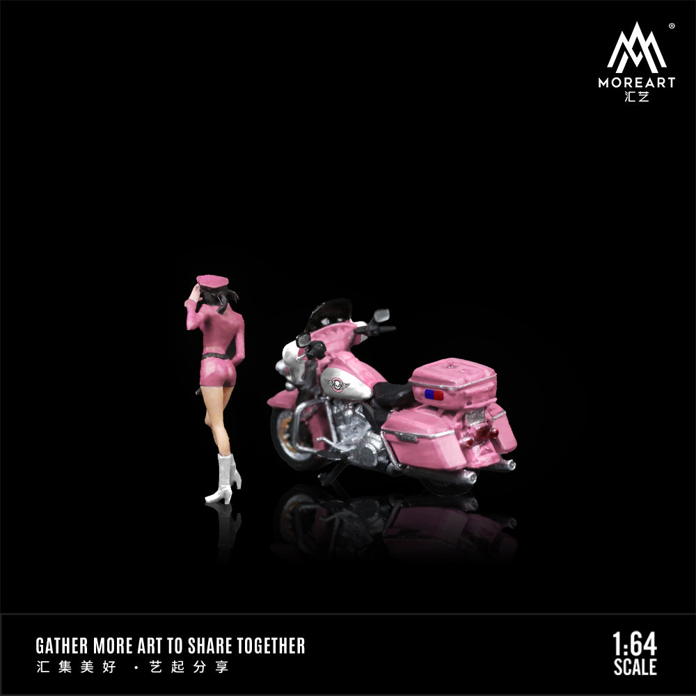 MoreArt 1:64 Harley-Davidson Cruiser Motorcycle Pink Female Police Officer Set (1 Motorcycle + 1 Figure)