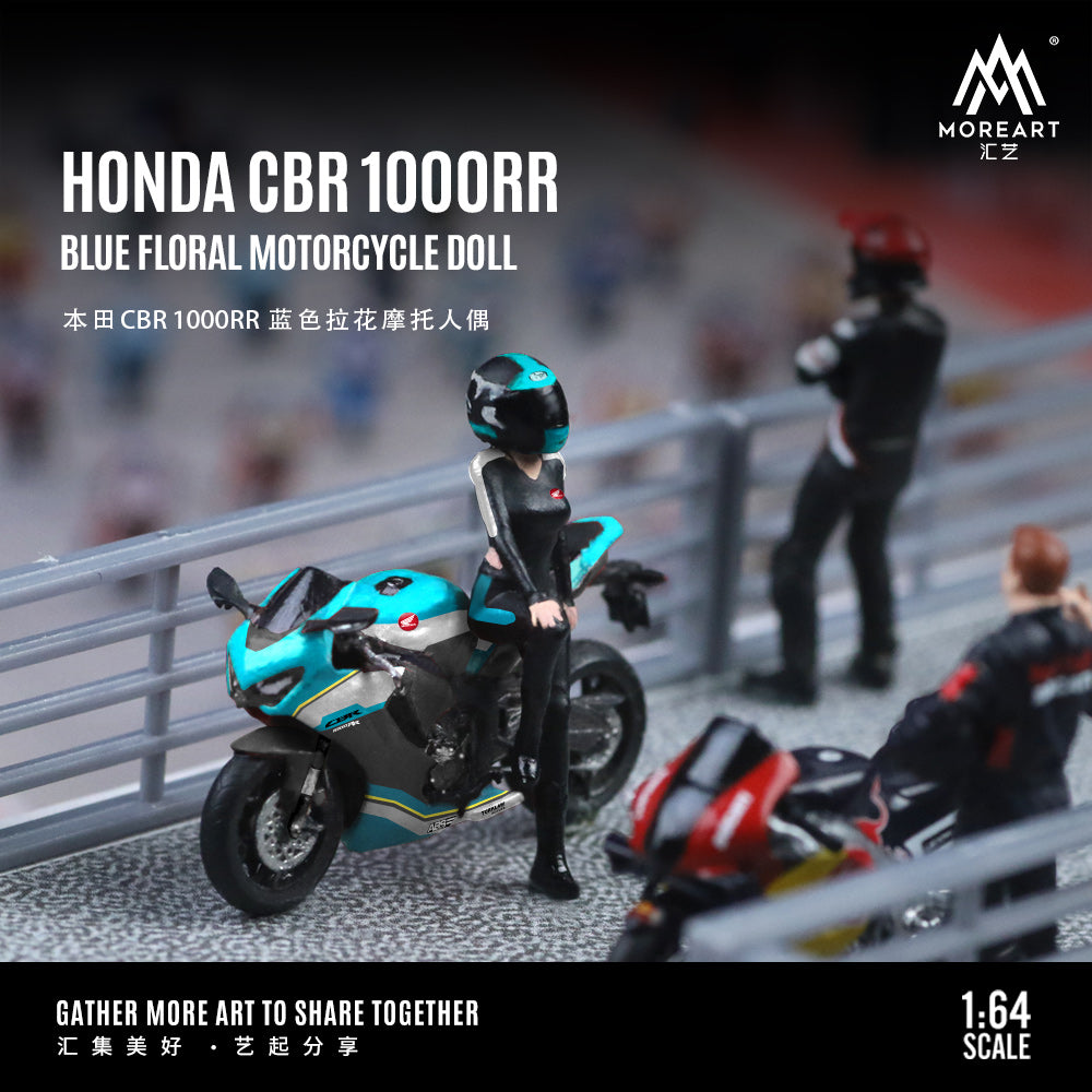MoreArt 1:64 Honda CBR 1000RR Blue Floral Motorcycle Doll Set (1 Motorcycle + 1 Figure)