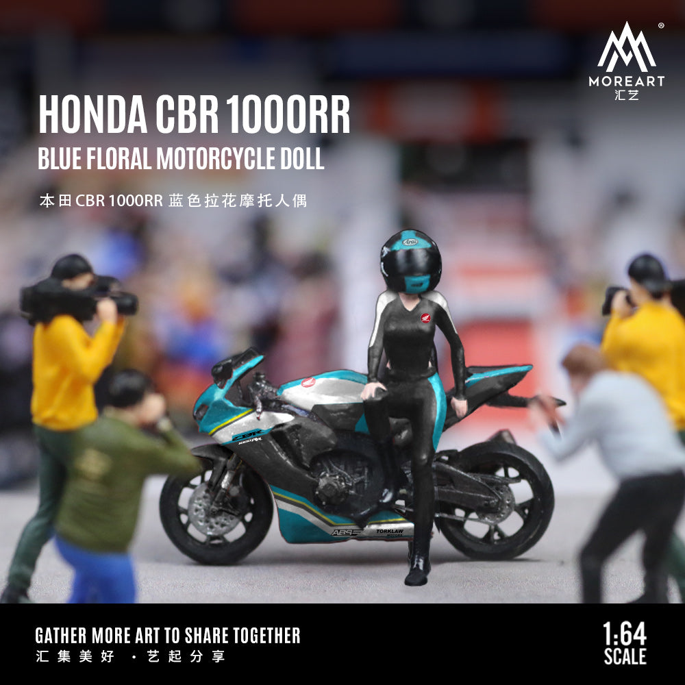 MoreArt 1:64 Honda CBR 1000RR Blue Floral Motorcycle Doll Set (1 Motorcycle + 1 Figure)