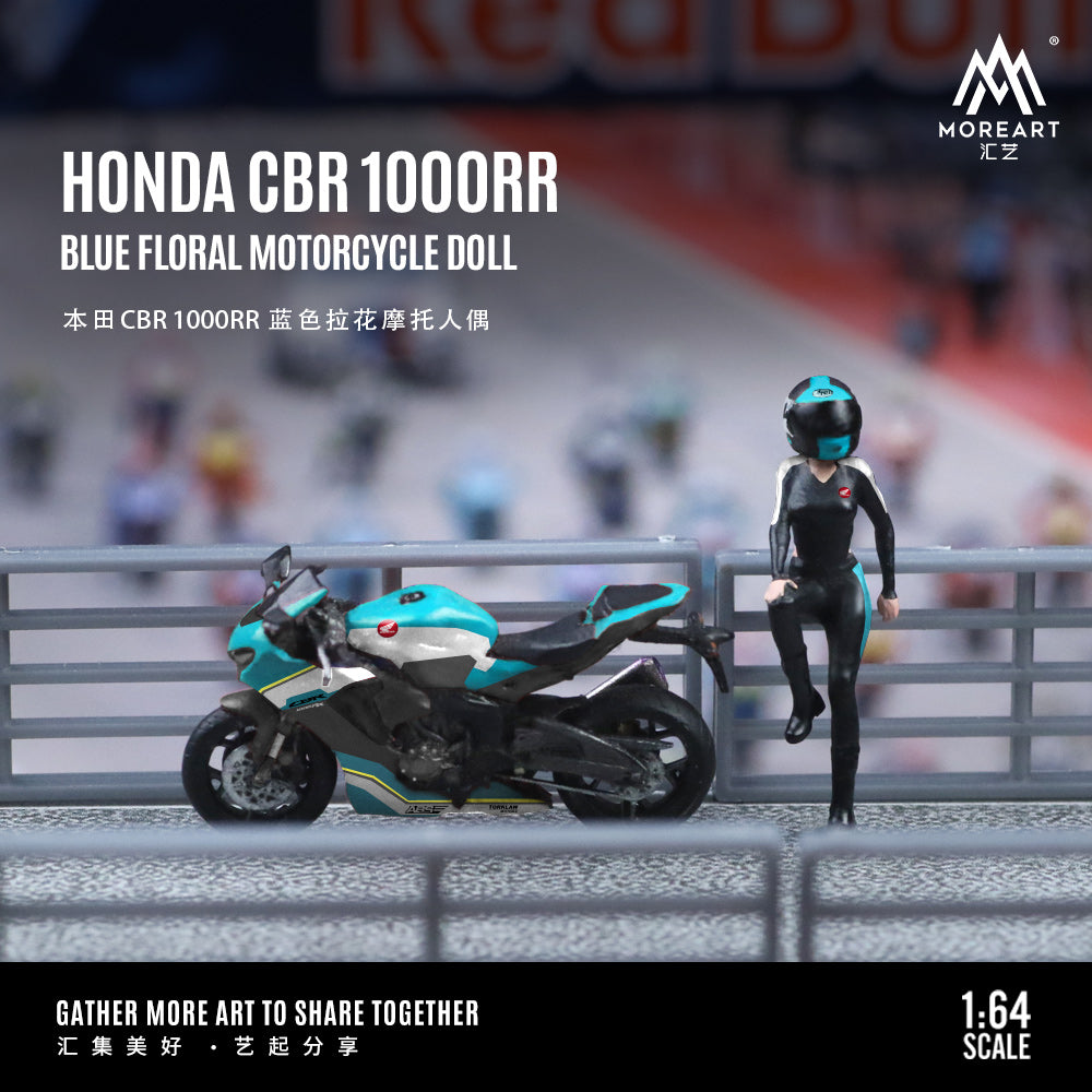 MoreArt 1:64 Honda CBR 1000RR Blue Floral Motorcycle Doll Set (1 Motorcycle + 1 Figure)
