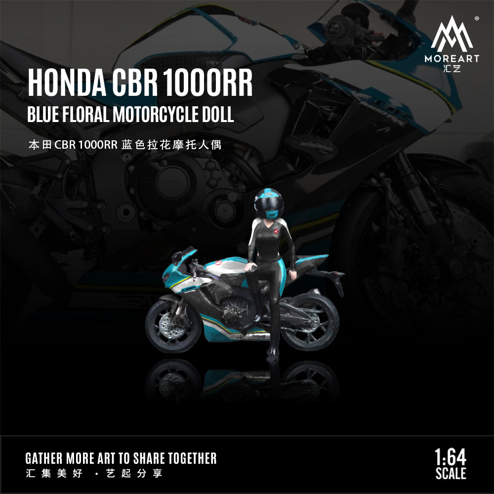 MoreArt 1:64 Honda CBR 1000RR Blue Floral Motorcycle Doll Set (1 Motorcycle + 1 Figure)