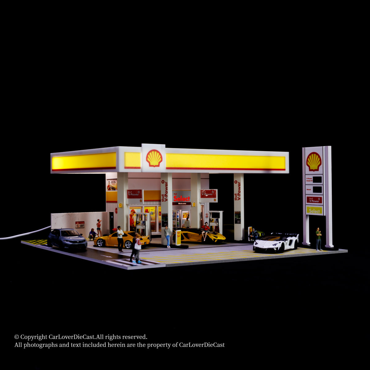 G-Fans 1:64 Shell Gas Station Architectural Scene Model LED Light Diorama