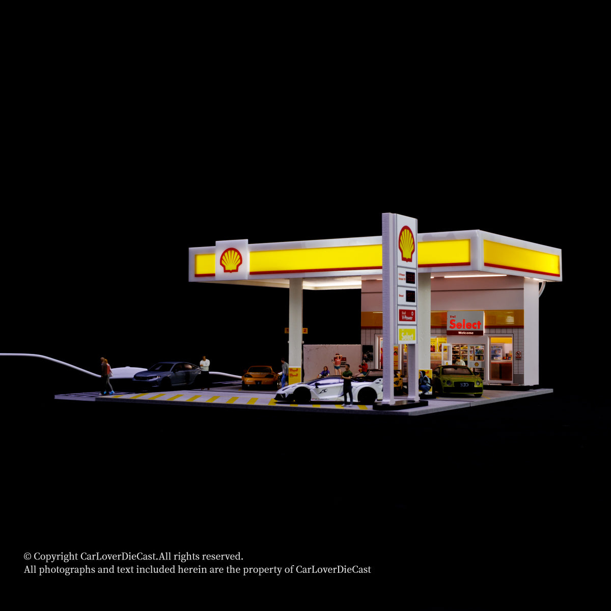 G-Fans 1:64 Shell Gas Station Architectural Scene Model LED Light Diorama
