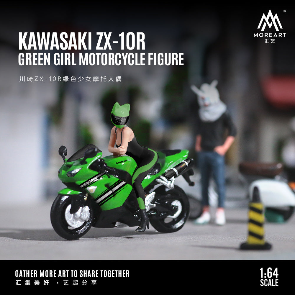 MoreArt 1:64 Kawasaki ZX-10R Green Girl Motorcycle Figure Set (1 Motorcycle + 1 Figure)