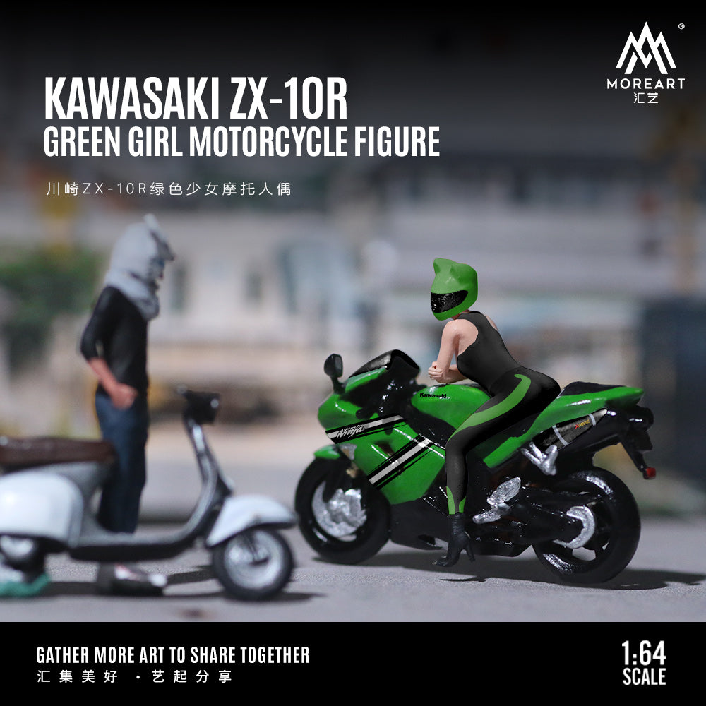 MoreArt 1:64 Kawasaki ZX-10R Green Girl Motorcycle Figure Set (1 Motorcycle + 1 Figure)