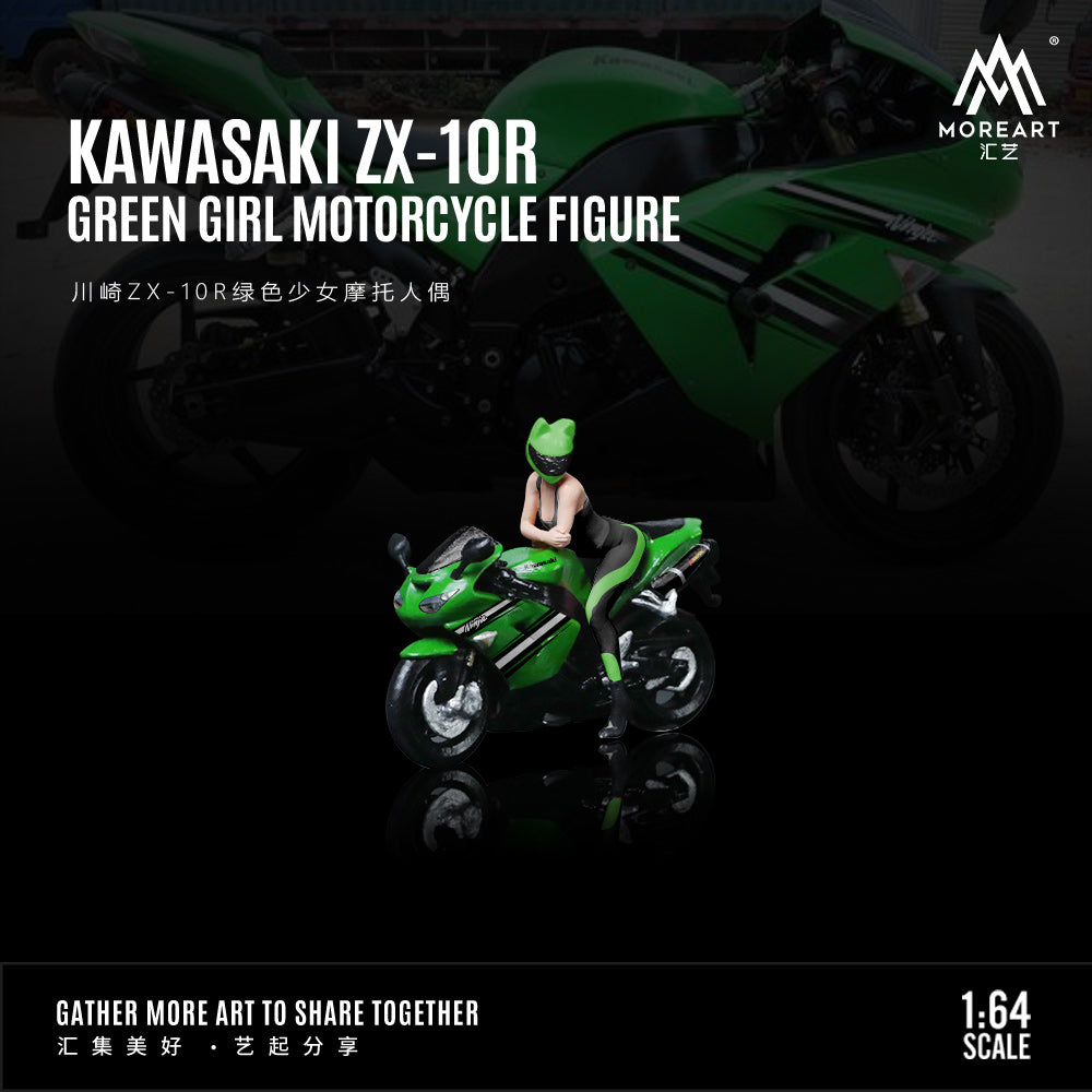 MoreArt 1:64 Kawasaki ZX-10R Green Girl Motorcycle Figure Set (1 Motorcycle + 1 Figure)