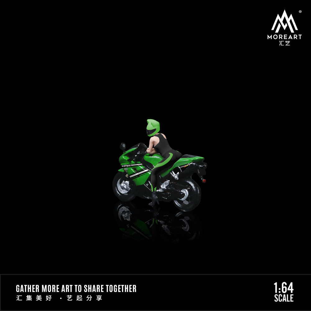 MoreArt 1:64 Kawasaki ZX-10R Green Girl Motorcycle Figure Set (1 Motorcycle + 1 Figure)