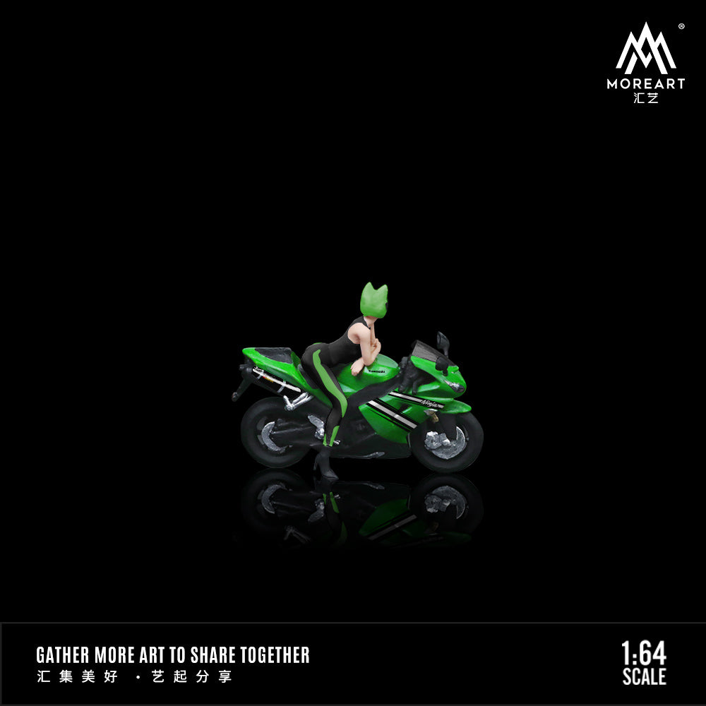 MoreArt 1:64 Kawasaki ZX-10R Green Girl Motorcycle Figure Set (1 Motorcycle + 1 Figure)