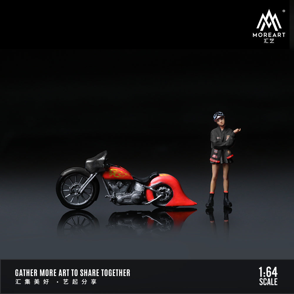 MoreArt 1:64 Red Flame Retro Motorcycle Doll Set (1 Motorcycle + 1 Figure)
