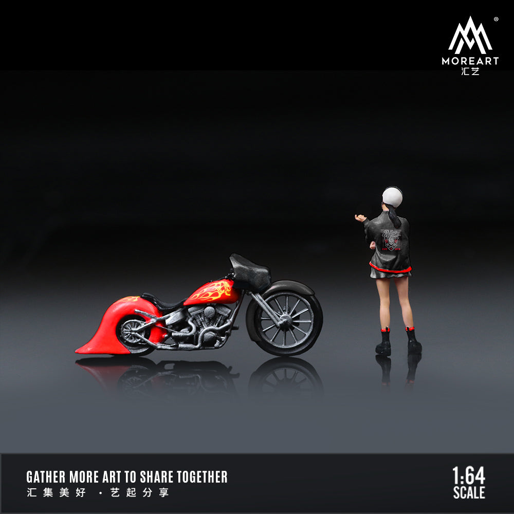 MoreArt 1:64 Red Flame Retro Motorcycle Doll Set (1 Motorcycle + 1 Figure)