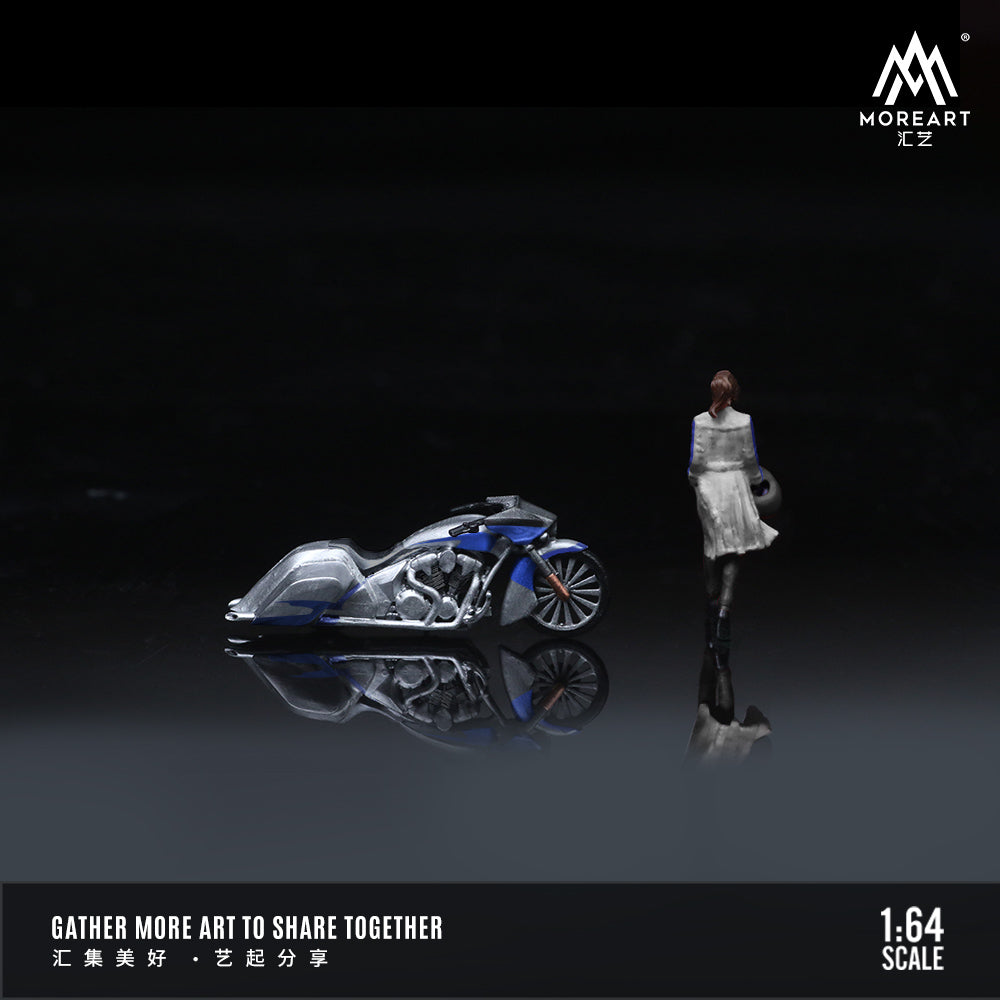 MoreArt 1:64 Honda Slammer Silver Blue Motorcycle Doll Set (1 Motorcycle + 1 Figure)