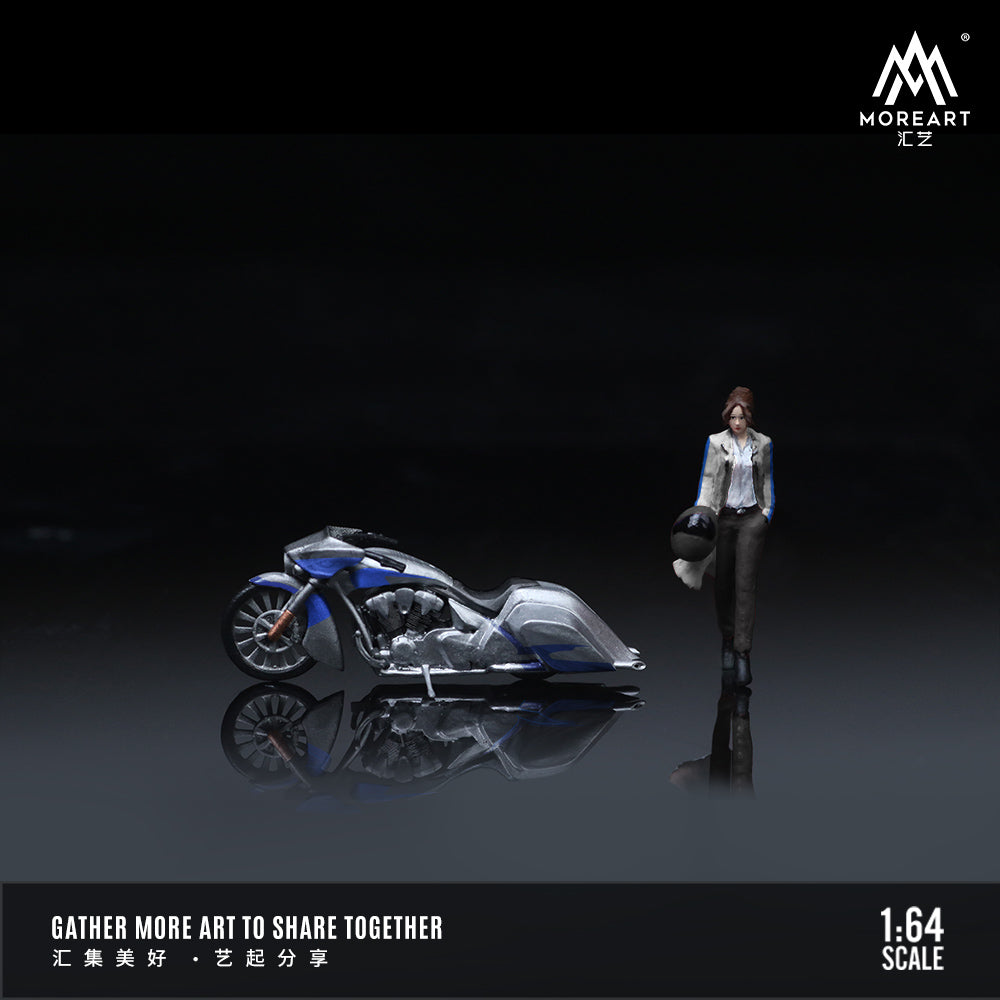 MoreArt 1:64 Honda Slammer Silver Blue Motorcycle Doll Set (1 Motorcycle + 1 Figure)