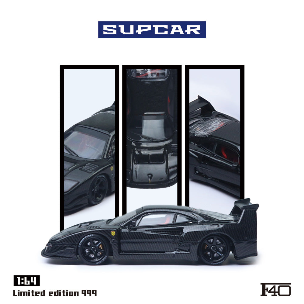 Supcar 1:64 Ferrari F40 Black Carbon in Premium Box Packaging