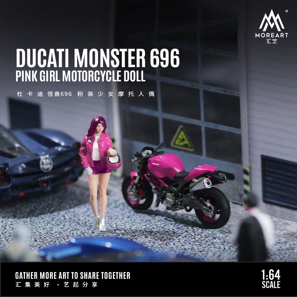 MoreArt 1:64 Ducati Monster 696 Pink Girl Motorcycle Doll Set (1 Motorcycle + 1 Figure)