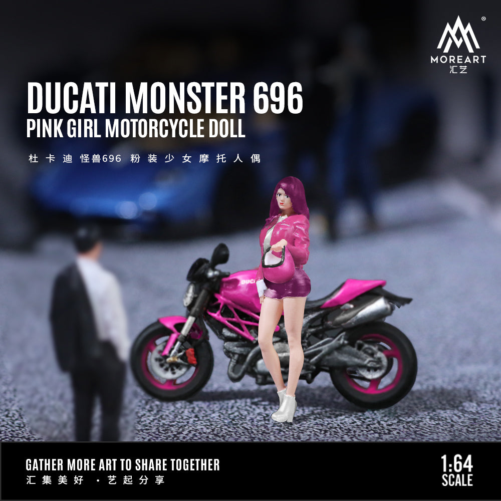 MoreArt 1:64 Ducati Monster 696 Pink Girl Motorcycle Doll Set (1 Motorcycle + 1 Figure)