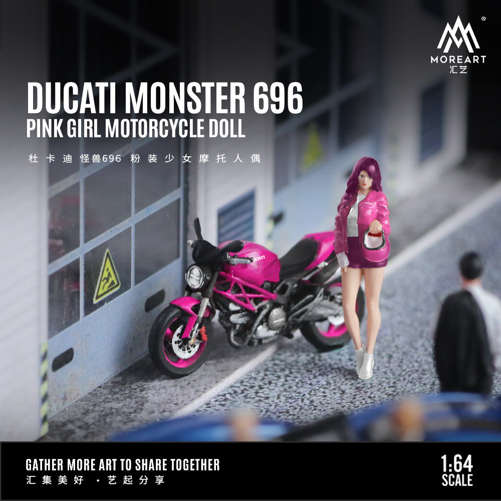 MoreArt 1:64 Ducati Monster 696 Pink Girl Motorcycle Doll Set (1 Motorcycle + 1 Figure)