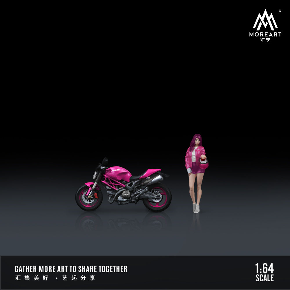 MoreArt 1:64 Ducati Monster 696 Pink Girl Motorcycle Doll Set (1 Motorcycle + 1 Figure)