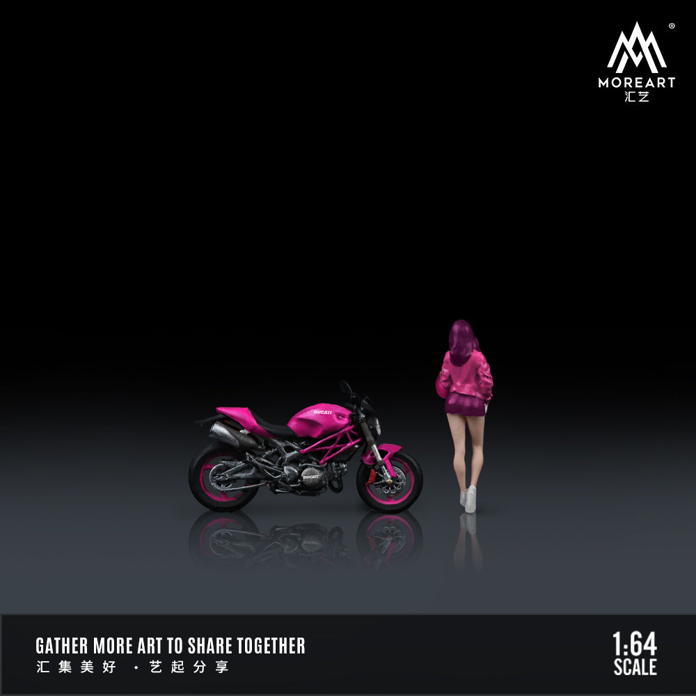 MoreArt 1:64 Ducati Monster 696 Pink Girl Motorcycle Doll Set (1 Motorcycle + 1 Figure)