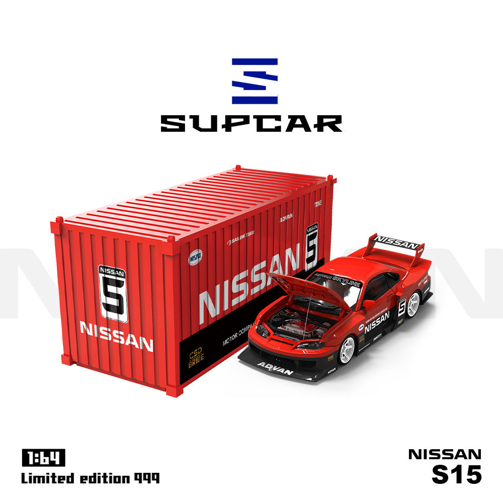 Supcar 1:64 Nissan Silvia S15 Black and Red #5 Openable Engine Hood with Metal Container